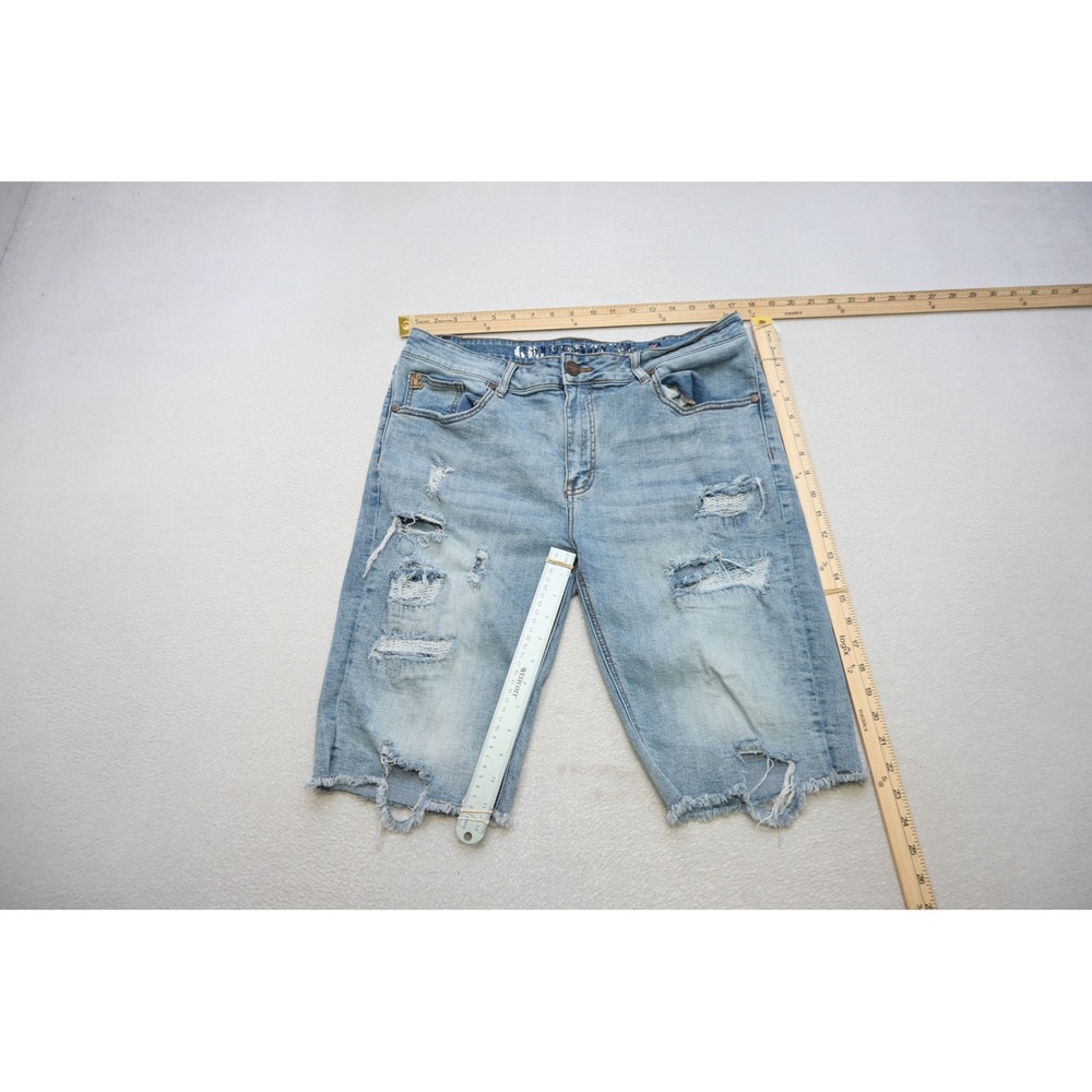 Grindhouse Denim Jean Shorts Mens 34 Light Blue Distressed Ripped Raw‎ Hem EUC